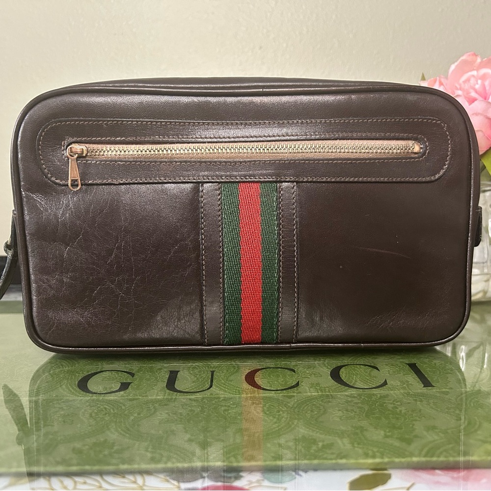 Gucci Vintage Sherry Line Dopp Kit Toiletry Rich Chocolate - Picture 2 of 11